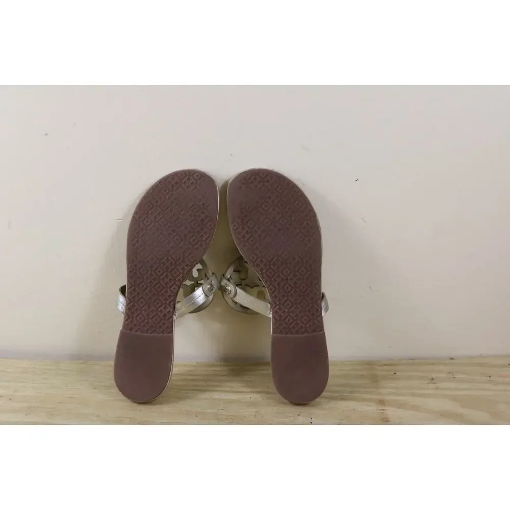 Tory Burch Sandals 7M Gold Leather Miller Logo Thong Shoes Flats